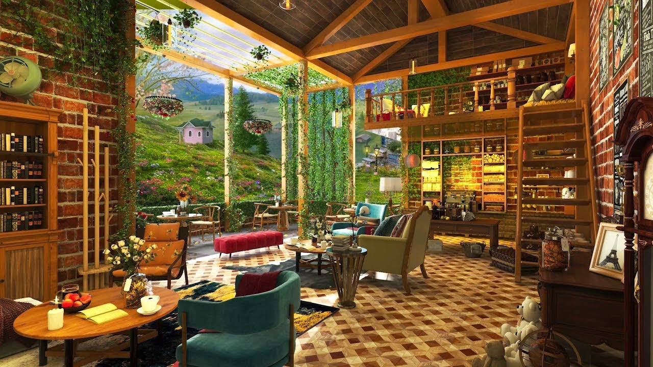 Cafe Space By The Lake On A Spring Morning | The Ticking Clock, The Relaxing Singing Birds, Comfort