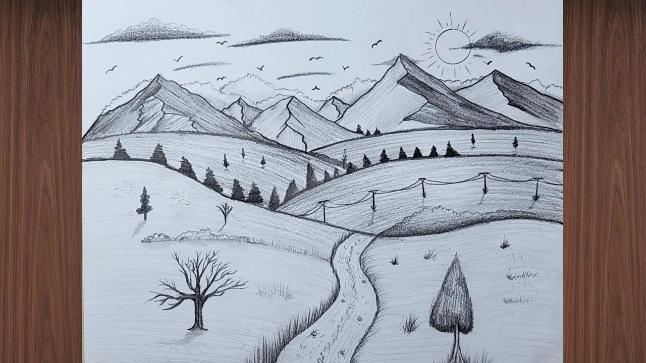 Easy Landscape drawing | Step by step Cute Beautiful Landscape | How to draw