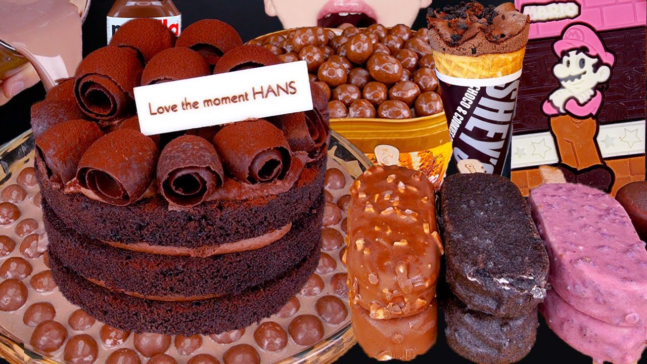 ASMR CHOCOLATE CAKE MALTESERS MAGNUM ICE CREAM NUTELLA DESSERT MUKBANG 초콜릿 먹방チョコレート 咀嚼音EATING SOUNDS