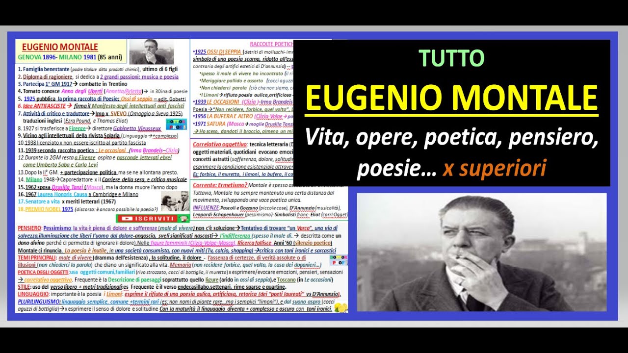 TUTTO su EUGENIO MONTALE riassunto Vita, opere, poesie, poetica, pensiero, correlativo oggettivo...