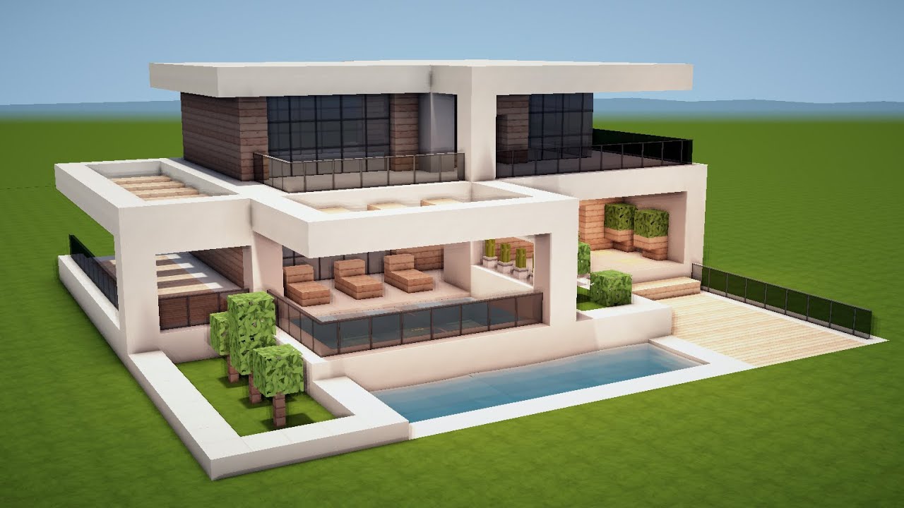MODERNES HAUS mit POOL in MINECRAFT bauen TUTORIAL [HAUS 224]