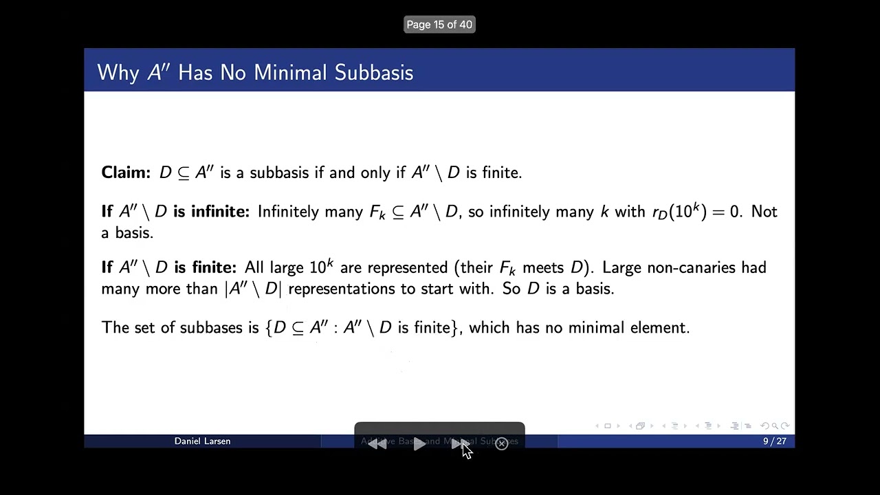 Daniel Larsen, Additive bases and minimal subbases (NYNTS March 5, 2026)