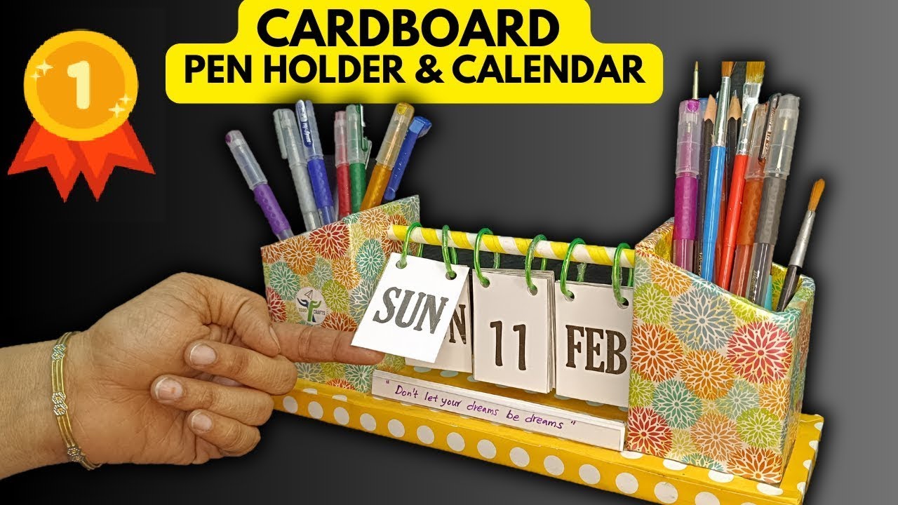 DIY CARDBOARD DESK CALENDAR | Pen Holder Organizer with Calendar | Cardboard Craft Ideas Art & Craft