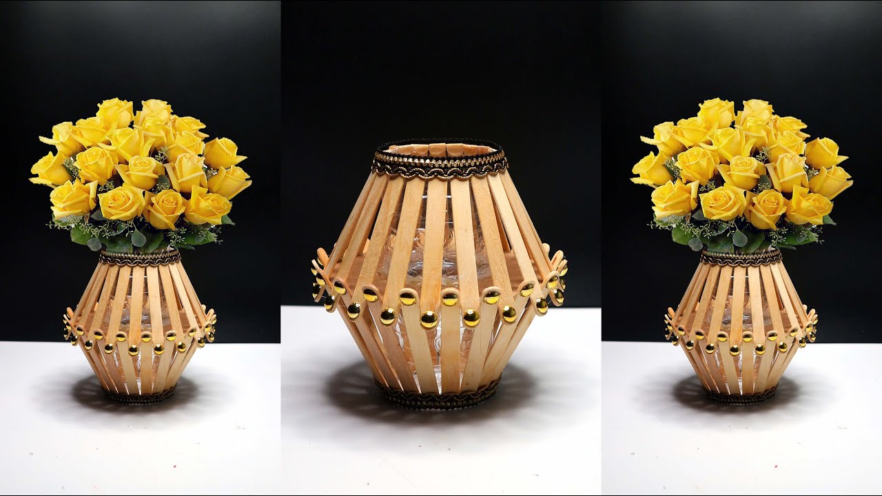 How to make flower vase with popsicle sticks | Flower Vase DIY | Best out of waste ideas