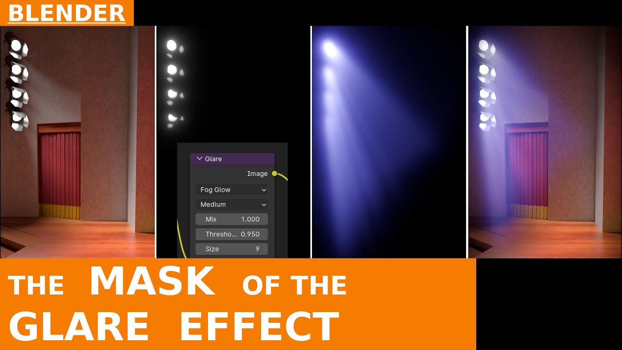 BLENDER 4.1 - Compositing: setting Mix to 1 in the Glare Filter to get the effect as a mask