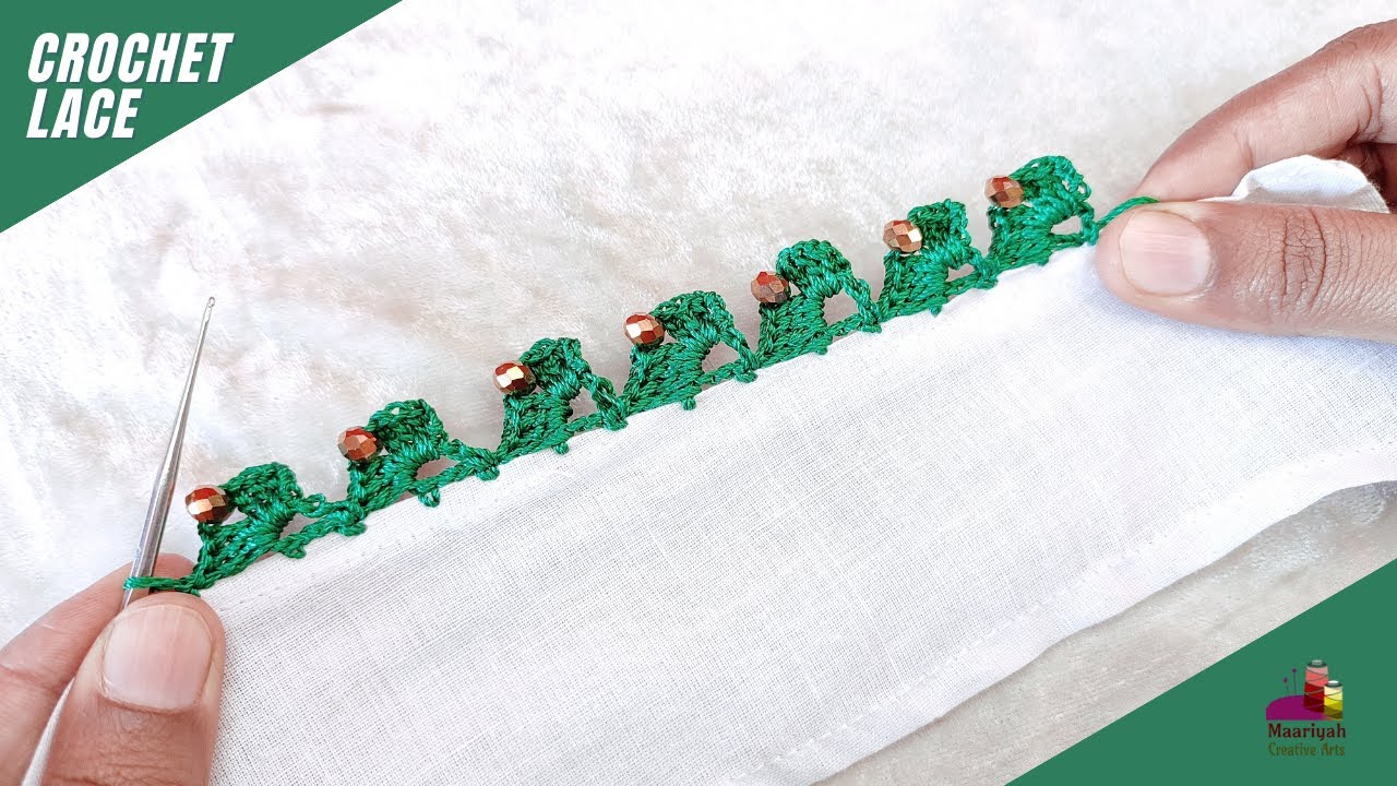 Border Crochet using Beads |  कुरैशिया Dupatta Pattern for Lace | Qureshia Design | Crosia 1004