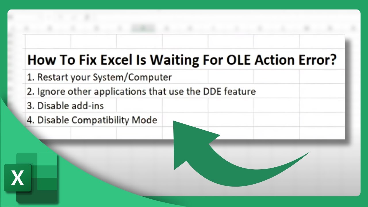 How to Solve the Ole Action Error in Excel | Microsoft Excel Tutorial