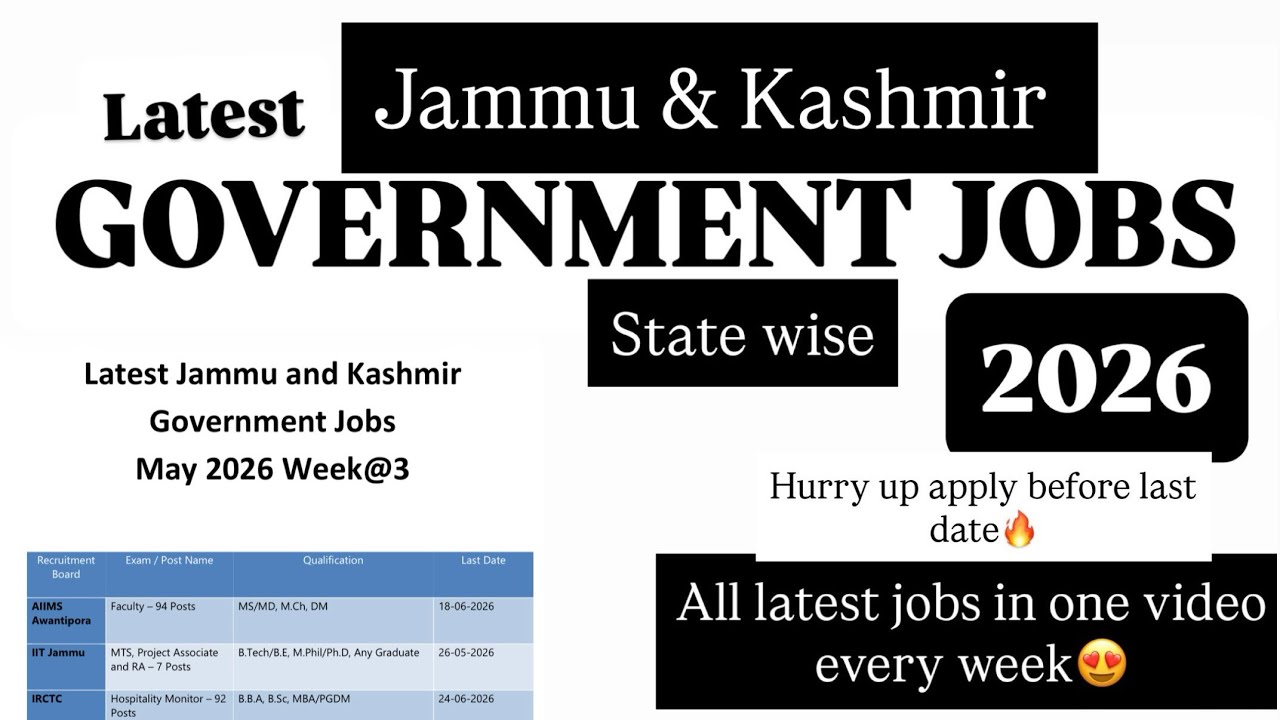 J&K Job Vacancies 2026 | Jammu and Kashmir Jobs | Latest Jammu and Kashmir Government Jobs 2026 |...