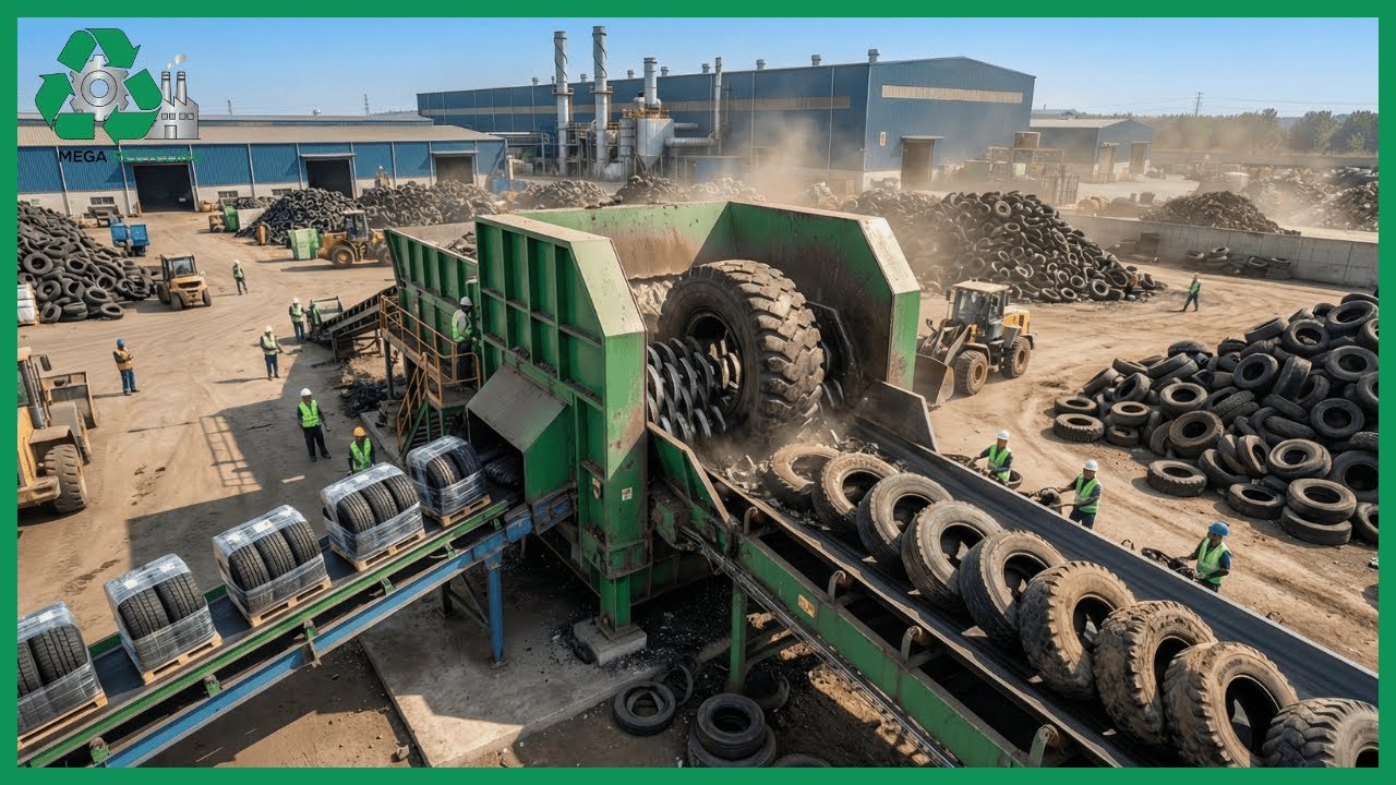 Inside the Recycle Factory – How Millions of Old Tires Become Contruction Material (Full Process)
