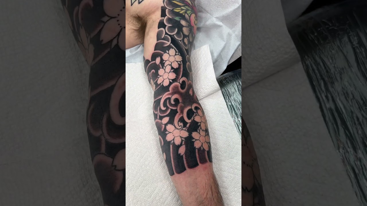 Cherry Blossoms and Waves 3/4 Tattoo Sleeve Extension #tattoo #tattooart