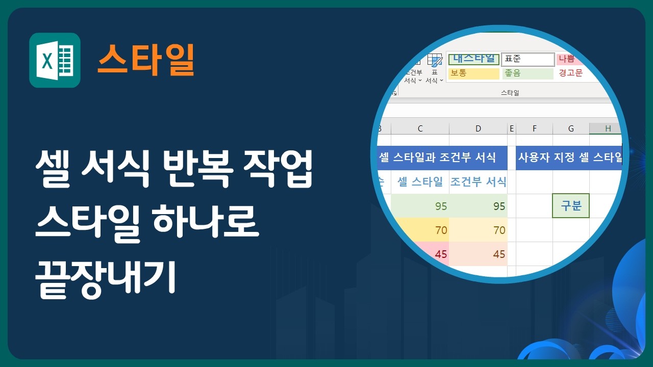 엑셀의 셀 스타일 / 스타일과 조건부 서식의 비교, 내 스타일 만들기 / 스타일 수정하기, 삭제하기, 병합하기, 서식 패키지