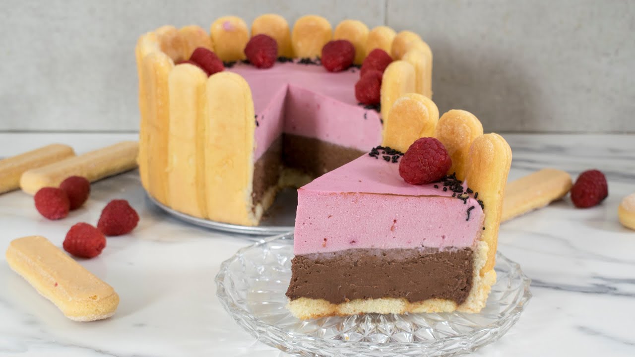 No-bake Raspberry Chocolate Charlotte Cake - eggless