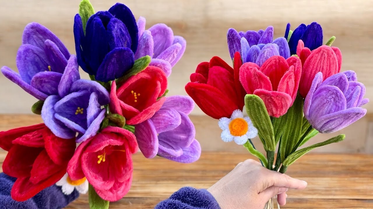 Cómo hacer Tulipanes de limpia pipas-créate a Beautiful tulip Flower with piper cleaners #diy 