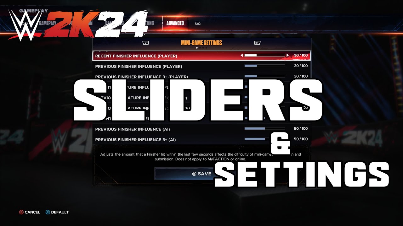 WWE 2K24 - Slider & Gameplay Settings (Mainly Player Vs AI)