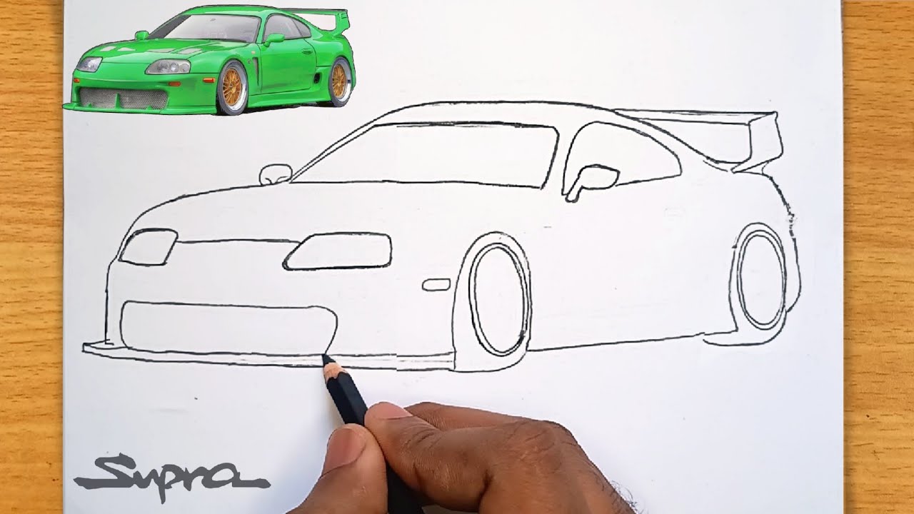 How To Draw a Toyota Supra (A80) TRD- Easy Step by Step Car drawing Tutorial - ( 1 pencil )