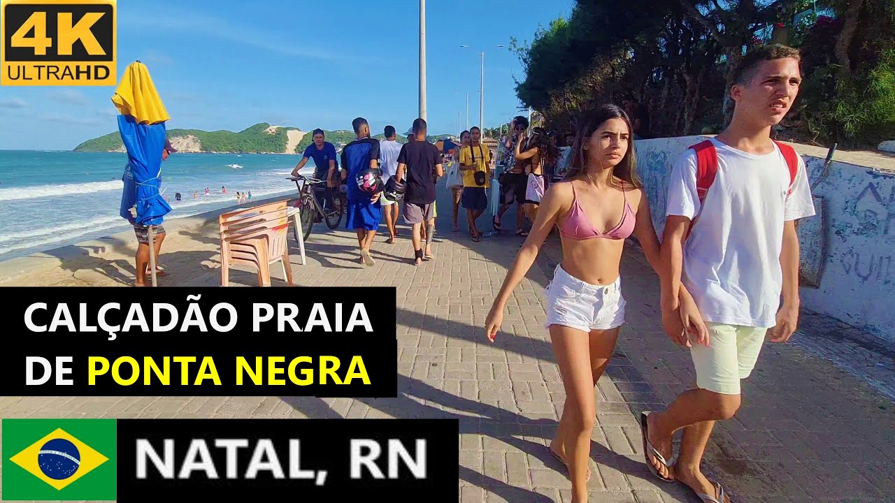 Ponta Negra Beach promenade - Natal, Rio Grande Do Norte, Brazil. 4K beach walk