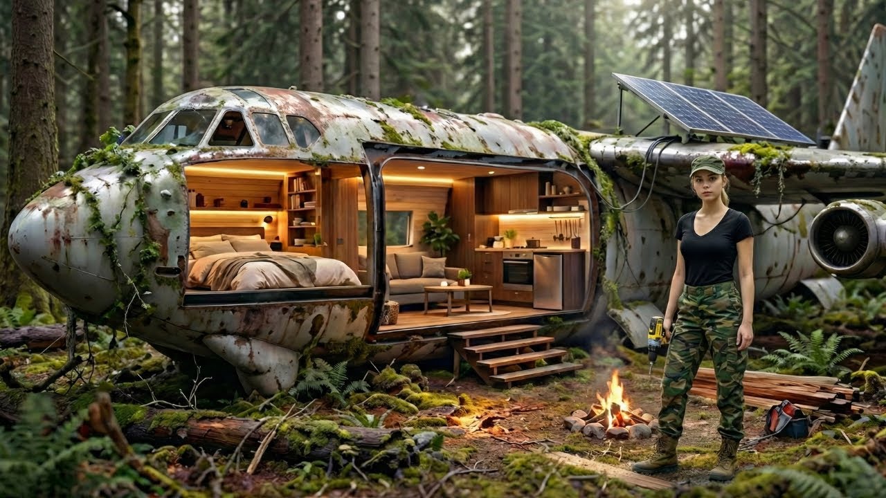 Building a House Inside a B‑52 Stratofortress (ASMR) – This Girl Built a Modern Home All By Herself