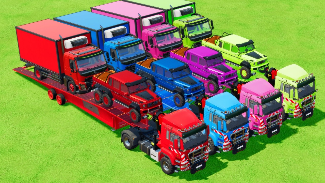 Garage with Colors - ALL MIXER TRUCK WITH DOUBLE FLATBED TRAILER TRUCK, IVECO, DAF, MACK FT PART 18