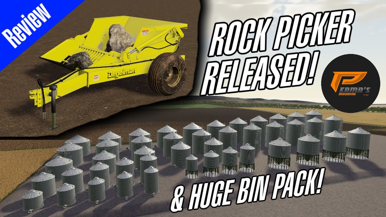 Degelman Rock Picker & Sukup Bin Packs released for Farming Simulator 19 by Perma's Modding!