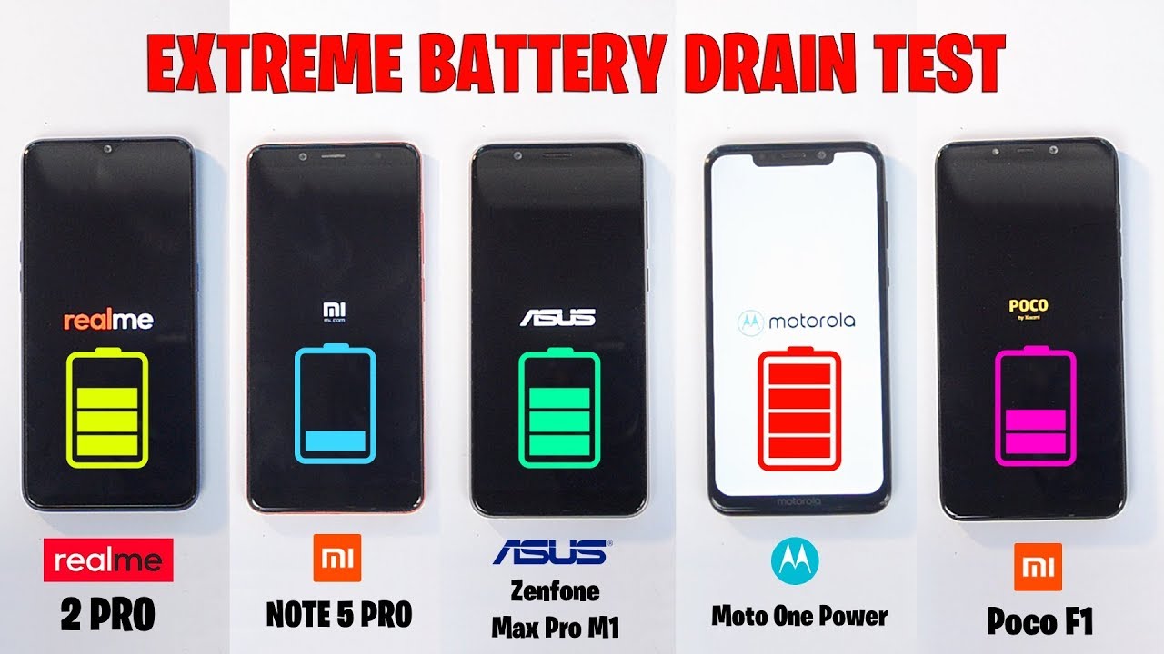Realme 2 Pro vs MotoOnePower vs Zenfone Max Pro vs Note5Pro vs PocoF1 -EXTREME BATTERY DRAIN TEST 🔥