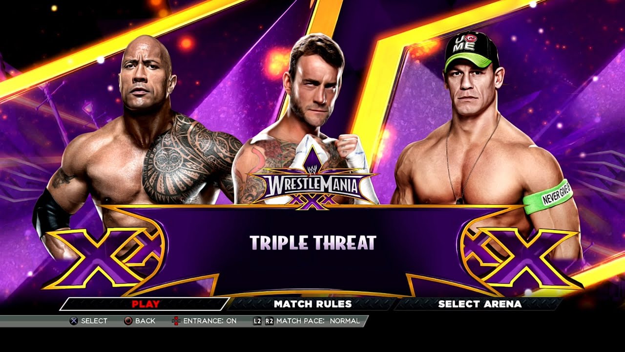 WWE 2K15 PS3 - CM Punk '12 - '13 VS The Rock VS John Cena - Triple Threat [2K][mClassic]