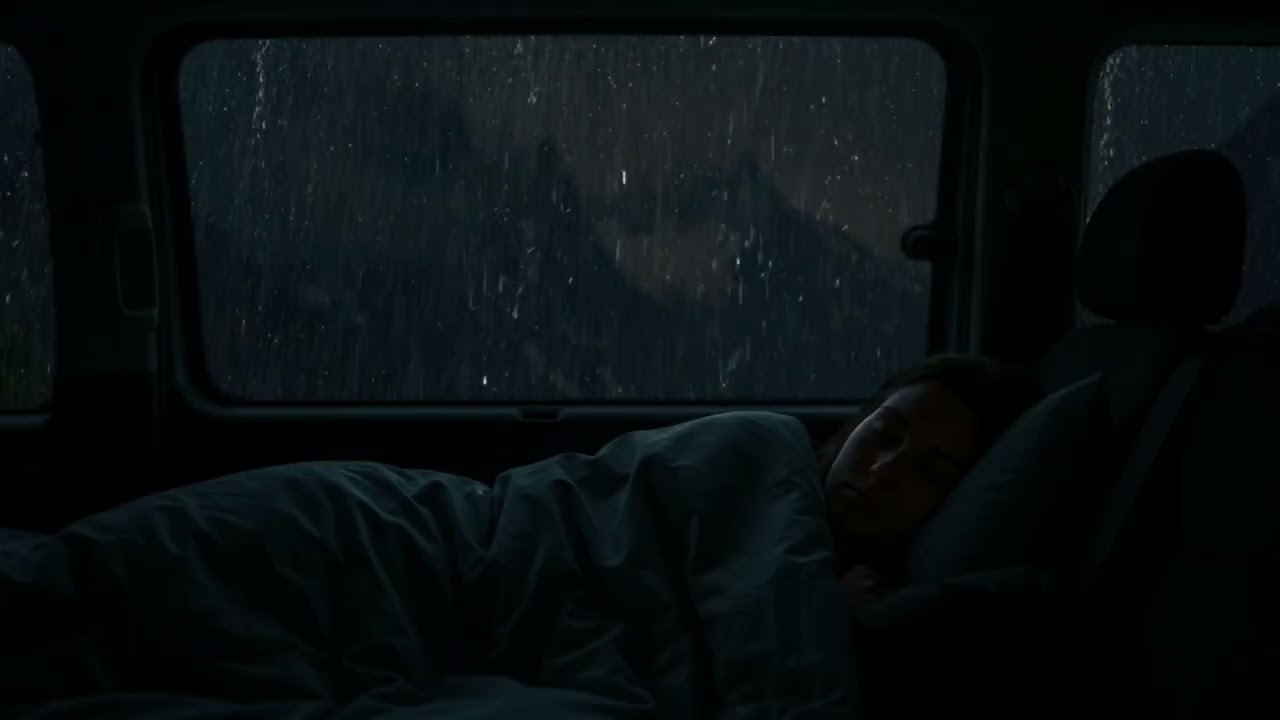 Fall Asleep Instantly with Pouring Rain and Thunder on Vintage Car in Fog at Night | Rain Sound