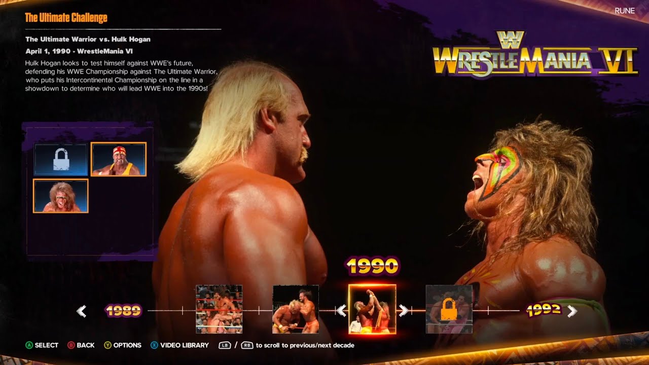 WWE 2K24: Showcase - WRESTLEMANIA VI 1990 | The Ultimate Challenge | Ultimate Warrior vs. Hulk Hogan