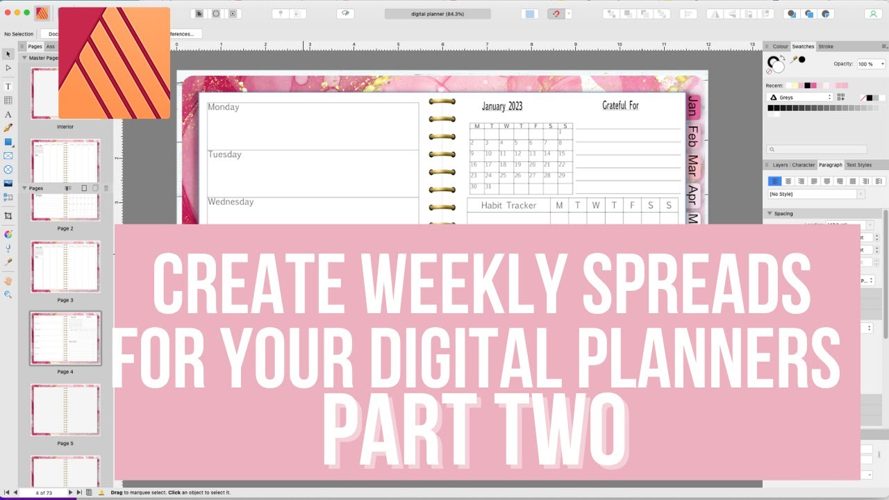 How To Create A Weekly Spread For A Digital Planner In Affinity Publisher | Part Two