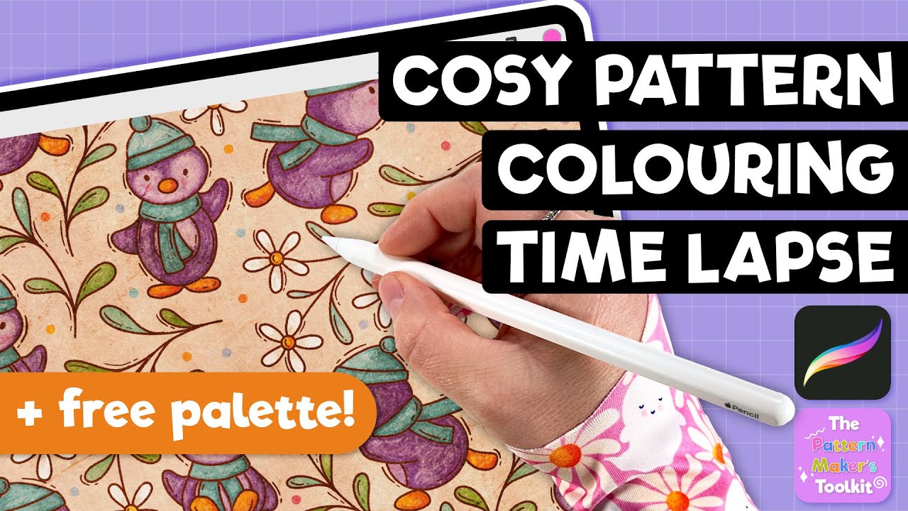 Cosy Colouring Kawaii Penguin Pattern | Procreate Pattern-Along Time Lapse