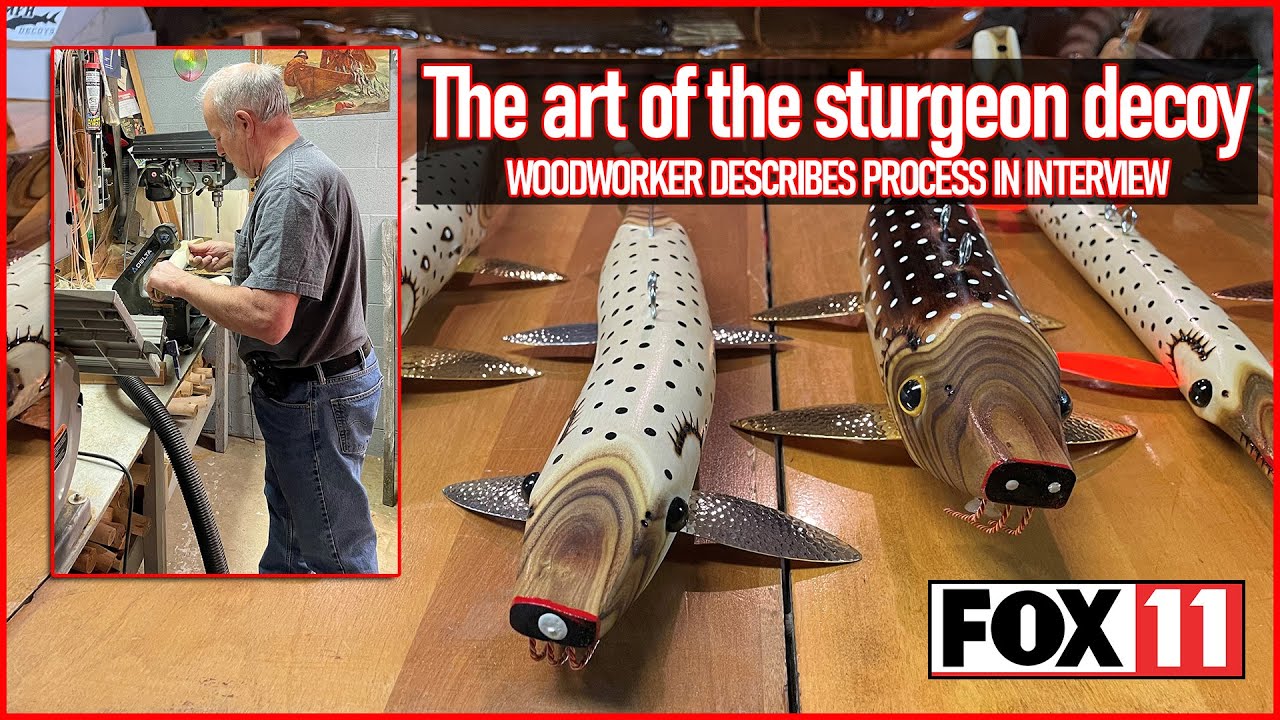 Woodworking art; Lake Winnebago sturgeon spearing decoys