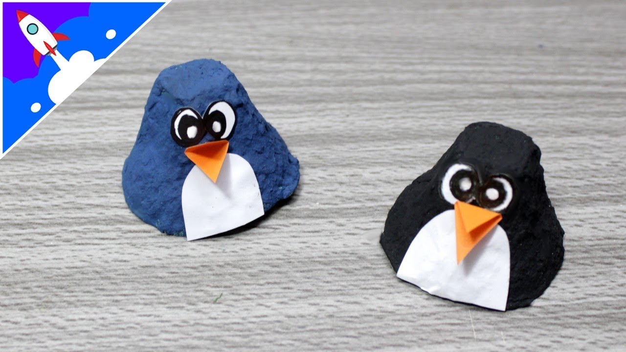Como fazer um pinguim com caixa de ovo