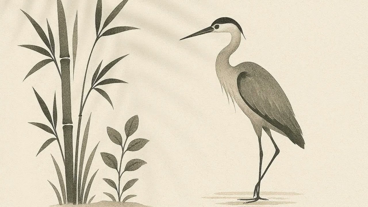 Japanese Heron — Minimalist Asian Ink Art | 3 Hours of Calm Frame Art