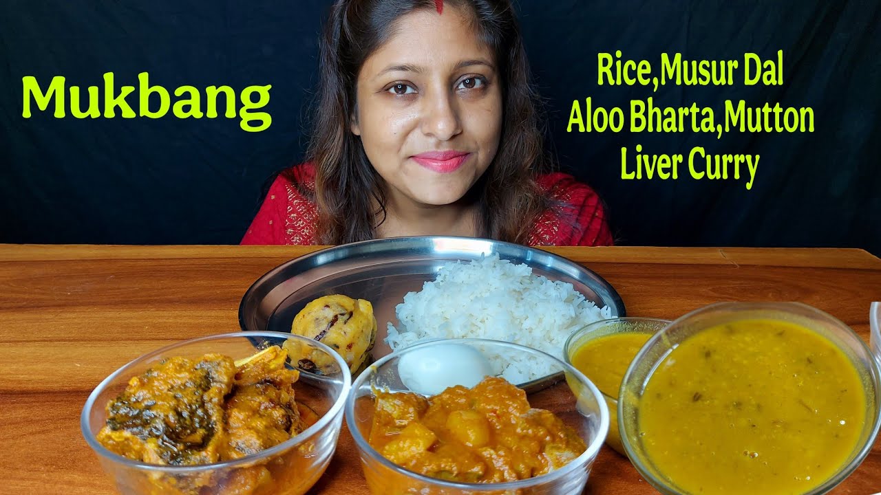 Bengali Mukbang |Mutton Liver Curry, Fish Head Curry,Aloo Bharta, Dal Bhaat|Eating Show with Poulami