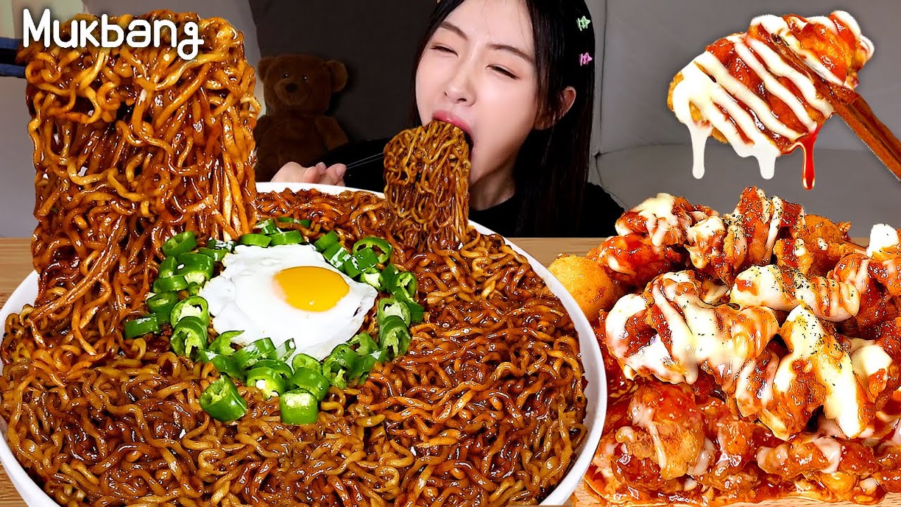 Сладкий и ароматный Supreme Chicken, Chapagetti, Kimchi  Chapagetti Kimchi Chicken REAL ASMR MUKBANG