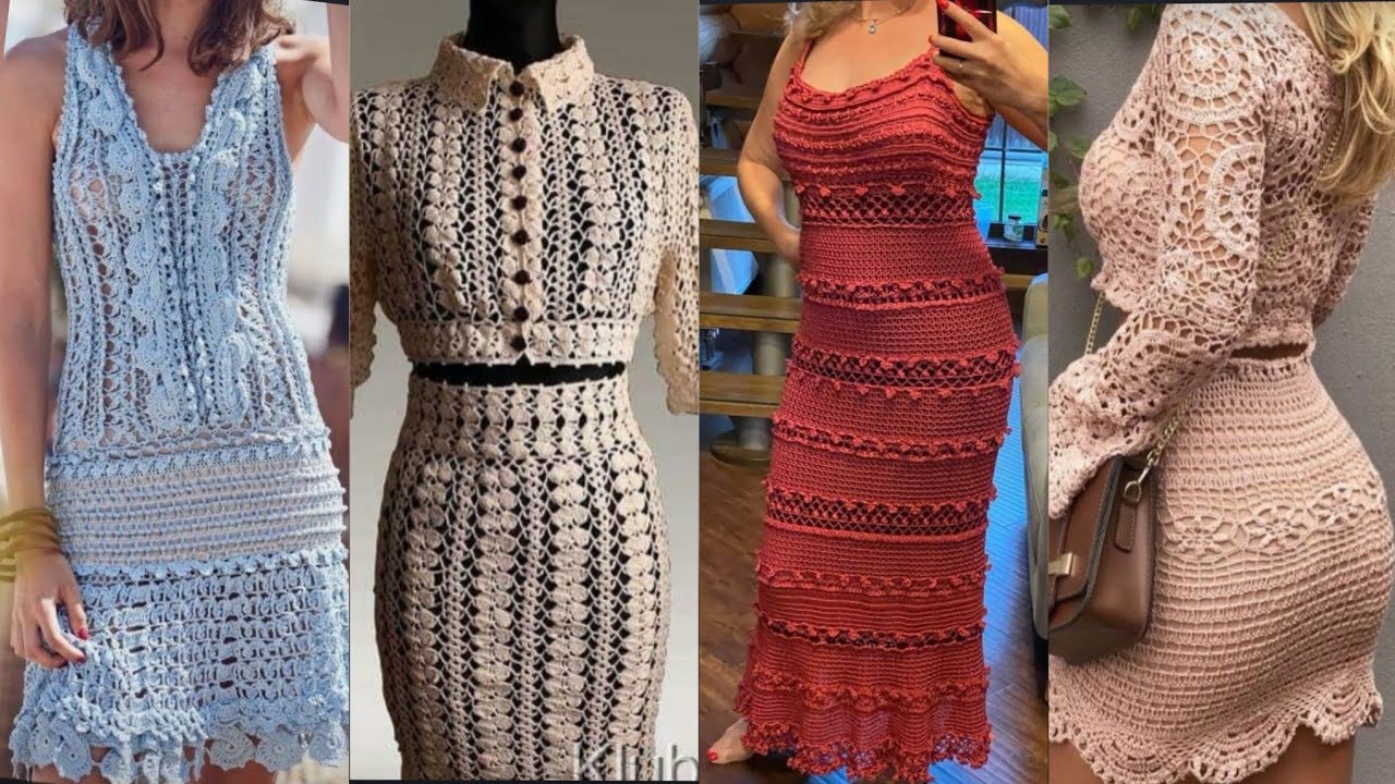 Very Elegant and Gorgeous crochet handknit short medi dress 👗/Crochet skirts blouse pattern designs