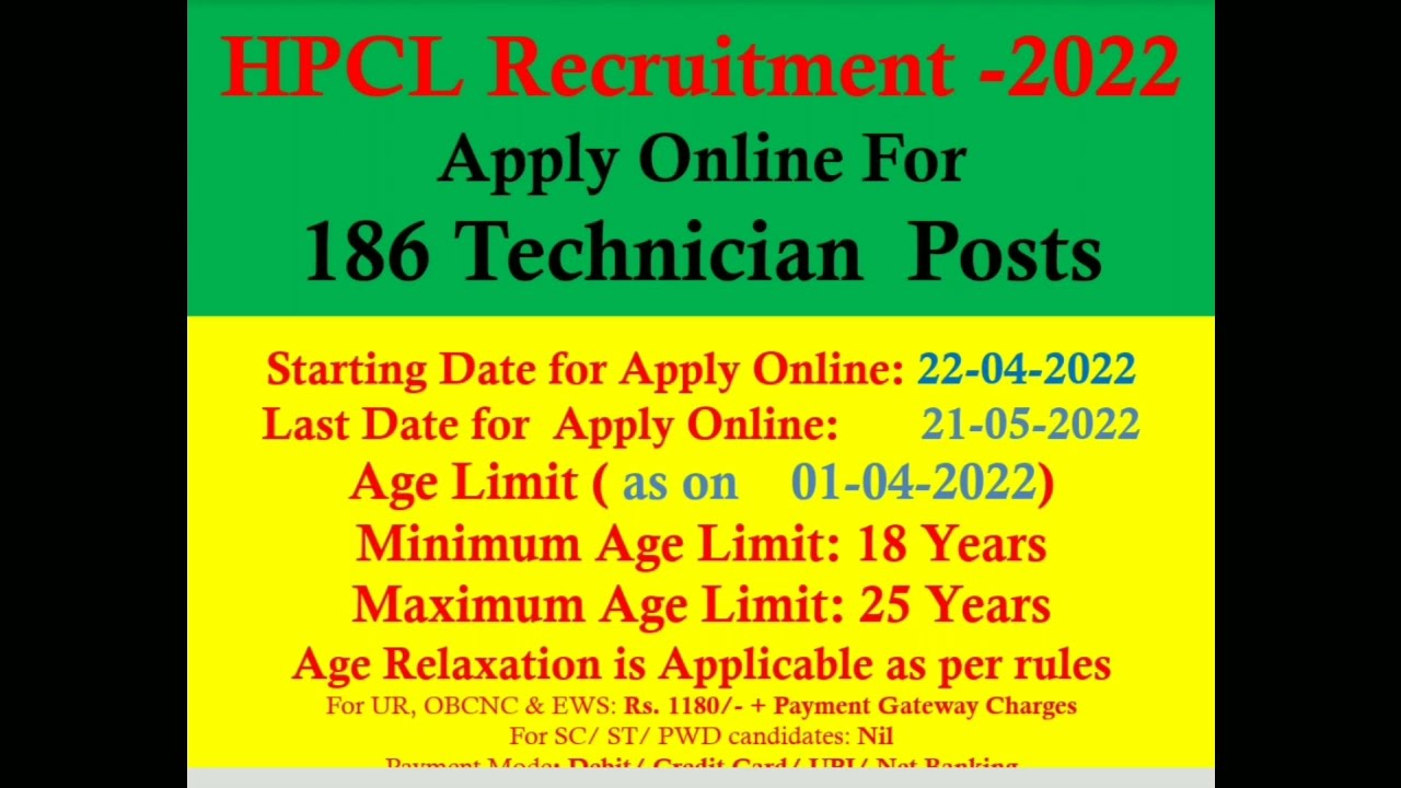 HPCL Recruitment- 2022 Apply Online for 186 Technician Course || Full Details||