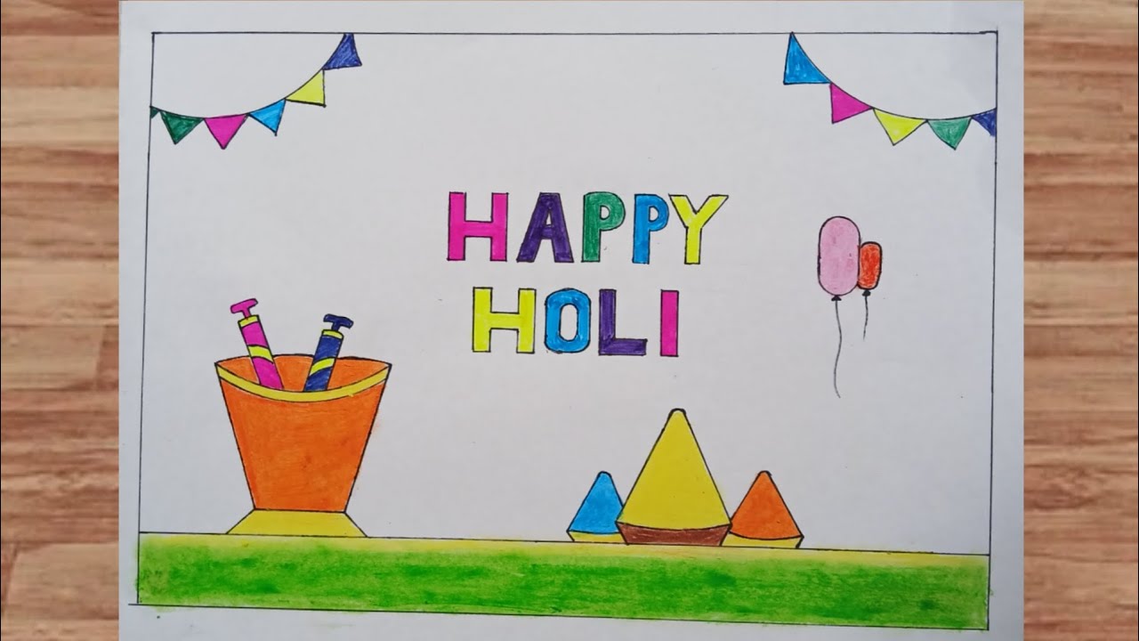 Happy Holi Drawing | Holi Festival Drawing | Happy Holi Drawing Poster | Easy Holi Festival drawing 