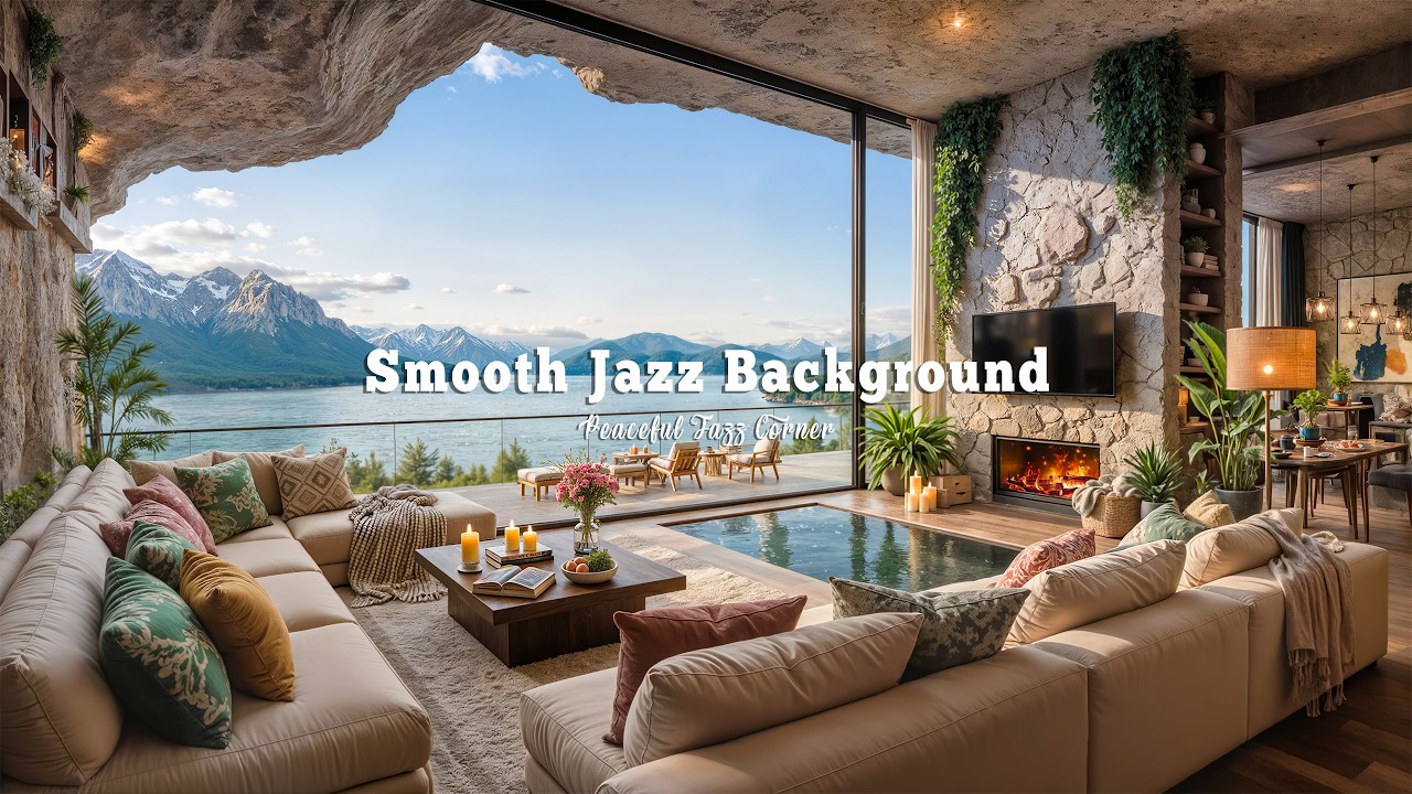 Morning Living Room Ambience With Lakeside View | Smooth Jazz Background Music For Stress Relief