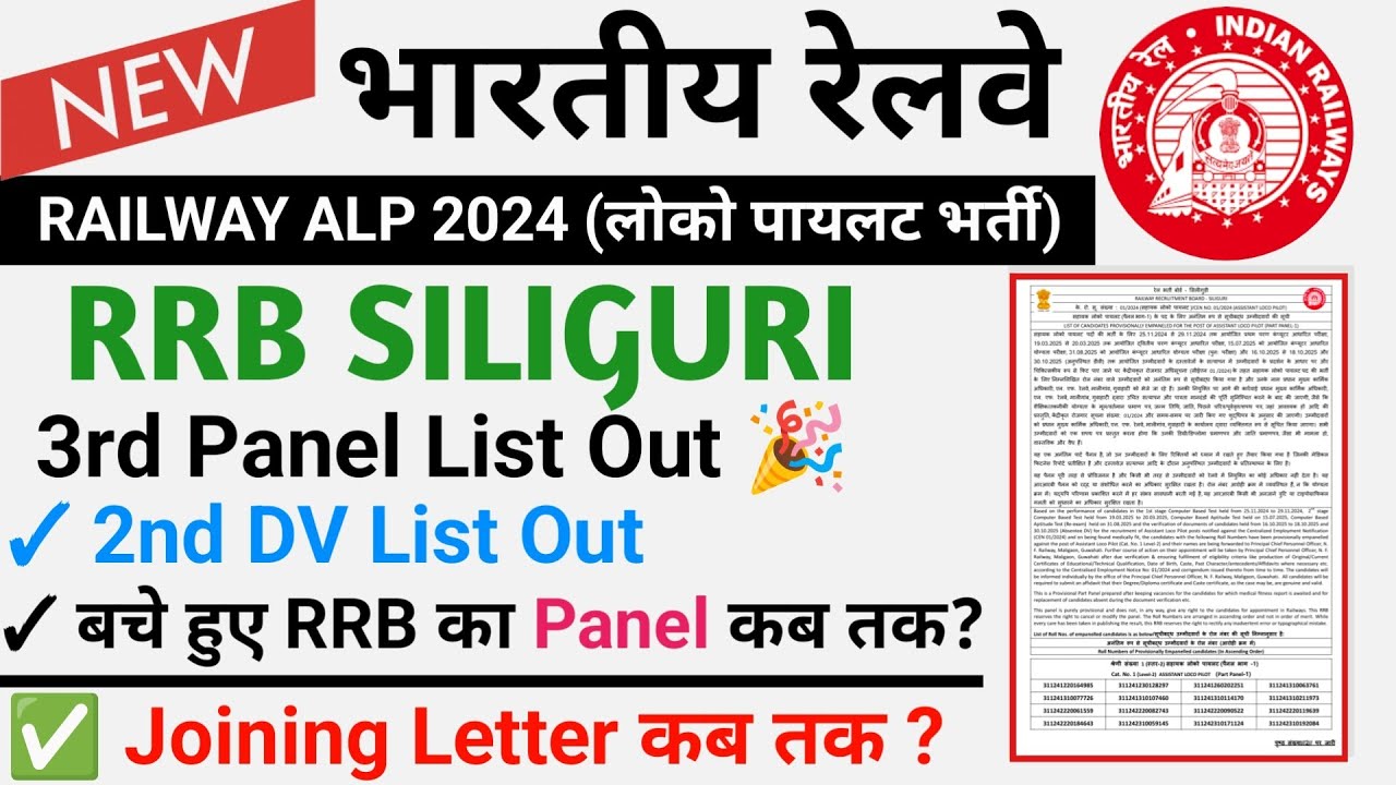 🎉 RRB Siliguri ALP 3rd Panel Out! 🤯 Joining Date & Training Centers List | #rrbalp 
