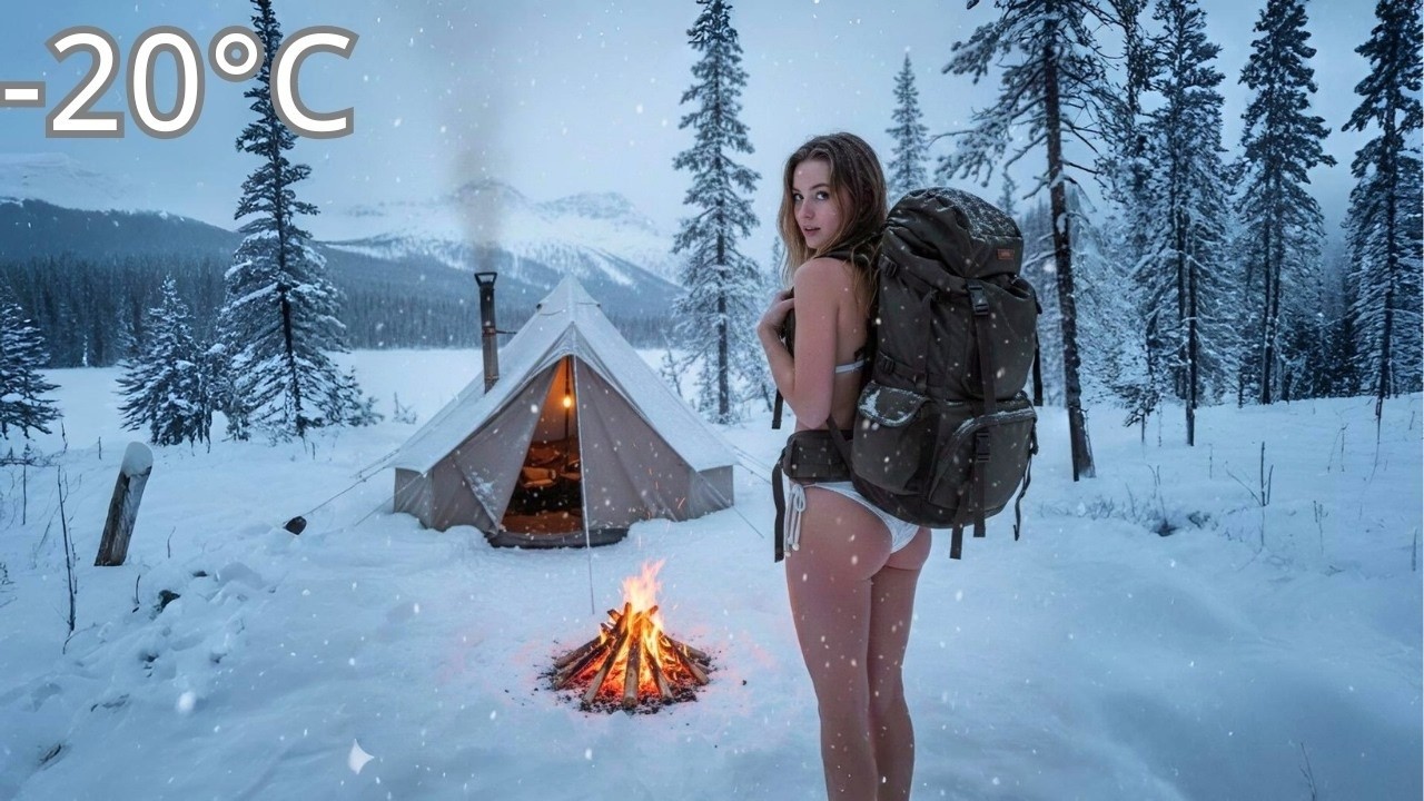 Girl Solo Camping ❄️ Alone on thin ice &mdash; Solo camping in a heavy snowstorm | Natural ASMR