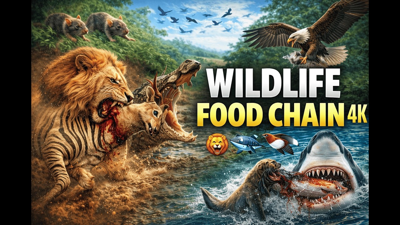 Wildlife Food Chain 4K 🦁🐋 Predator Animals Hunting Prey | Land, Sea & Birds