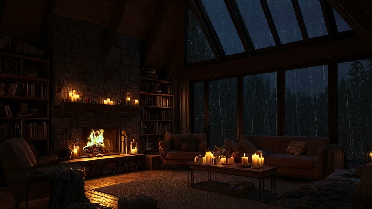 Rain & Crackling Fireplace Sounds 🌧🔥 Cozy Night Ambience for Deep Sleep & Relaxation