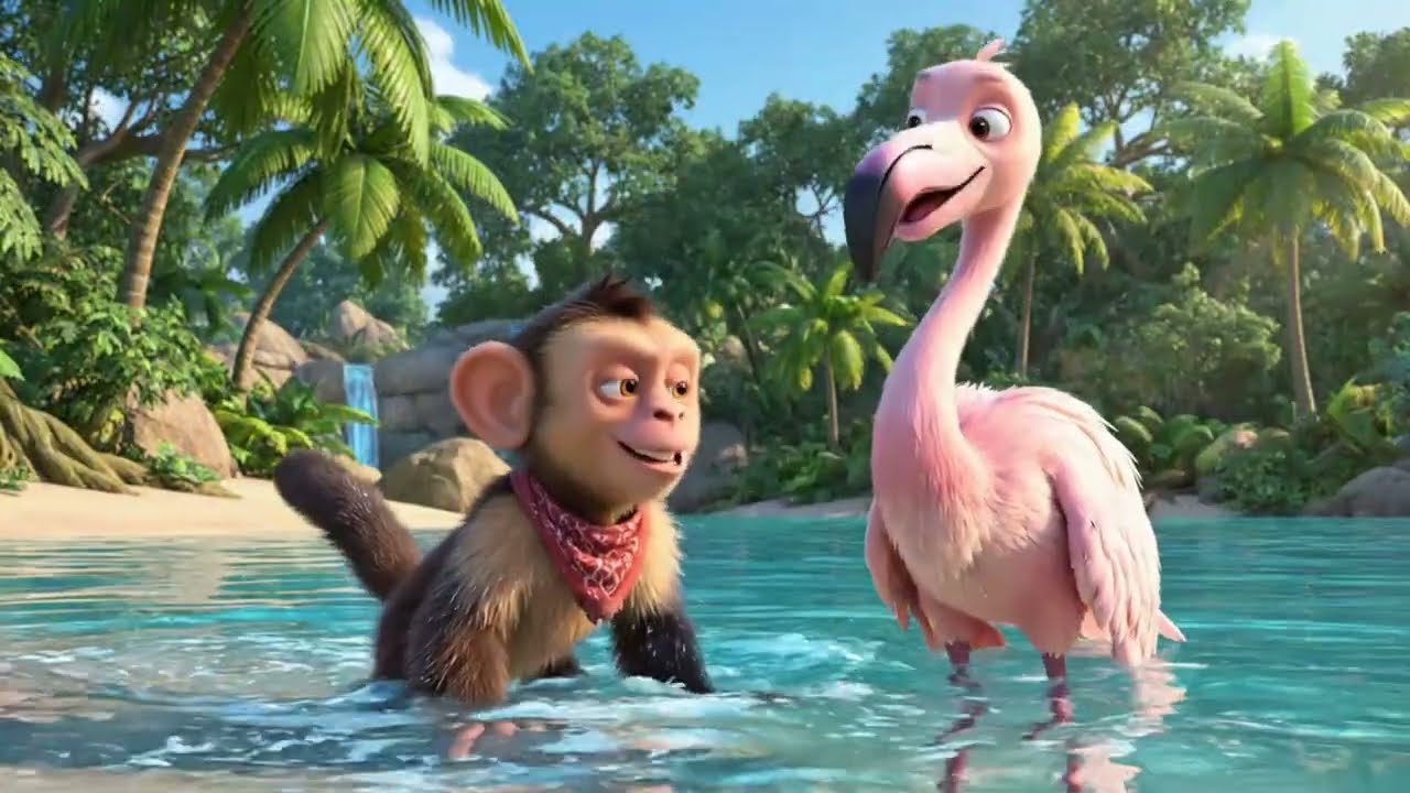 El Monito y el Flamenco Ayudan en la Laguna | Historia para Niños