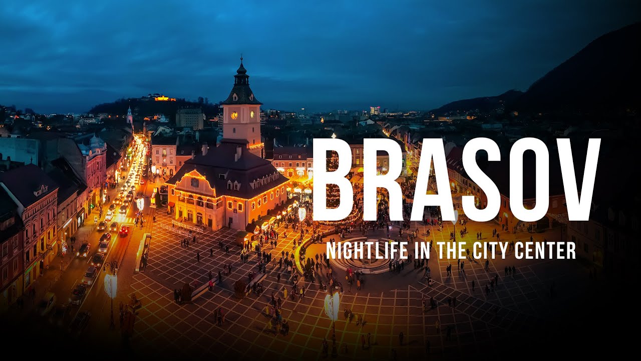 BRASOV by night Walking Tour | with street sound | Romania