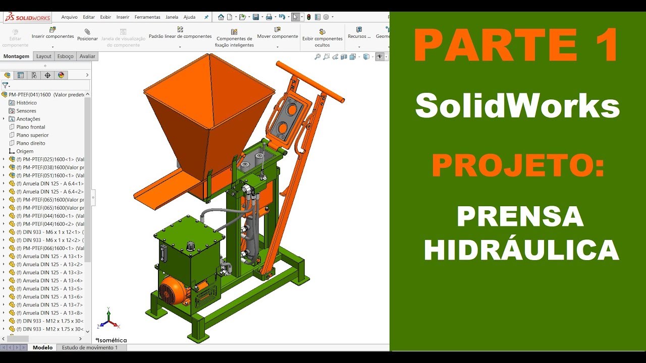 AULA 1 | CURSO: SOLIDWORKS NA PRÁTICA | PROJETO: Prensa Hidráulica #solidworks
