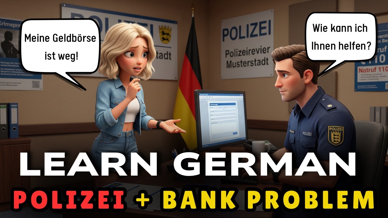 Leran German | Geldbörse verloren in Deutschland | Polizei, Bank & Café Dialog🇩🇪