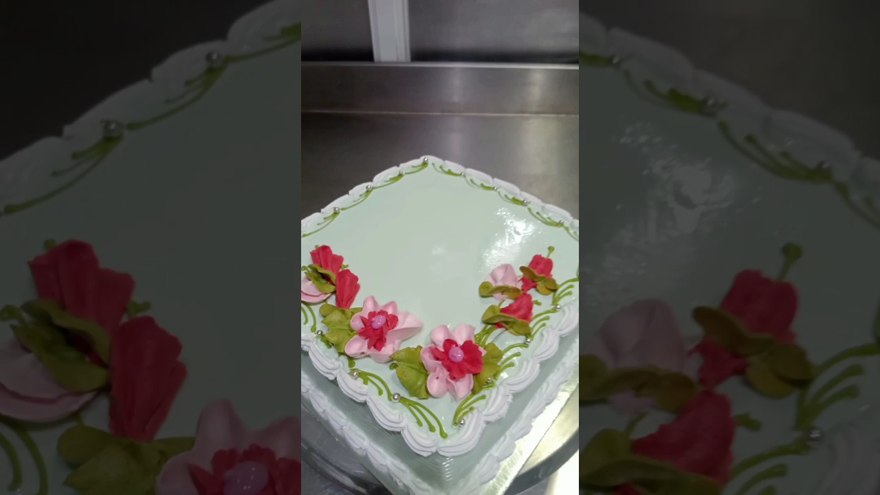 Square Cake with different flowers easy to make /Icing cake decorations / Shorts