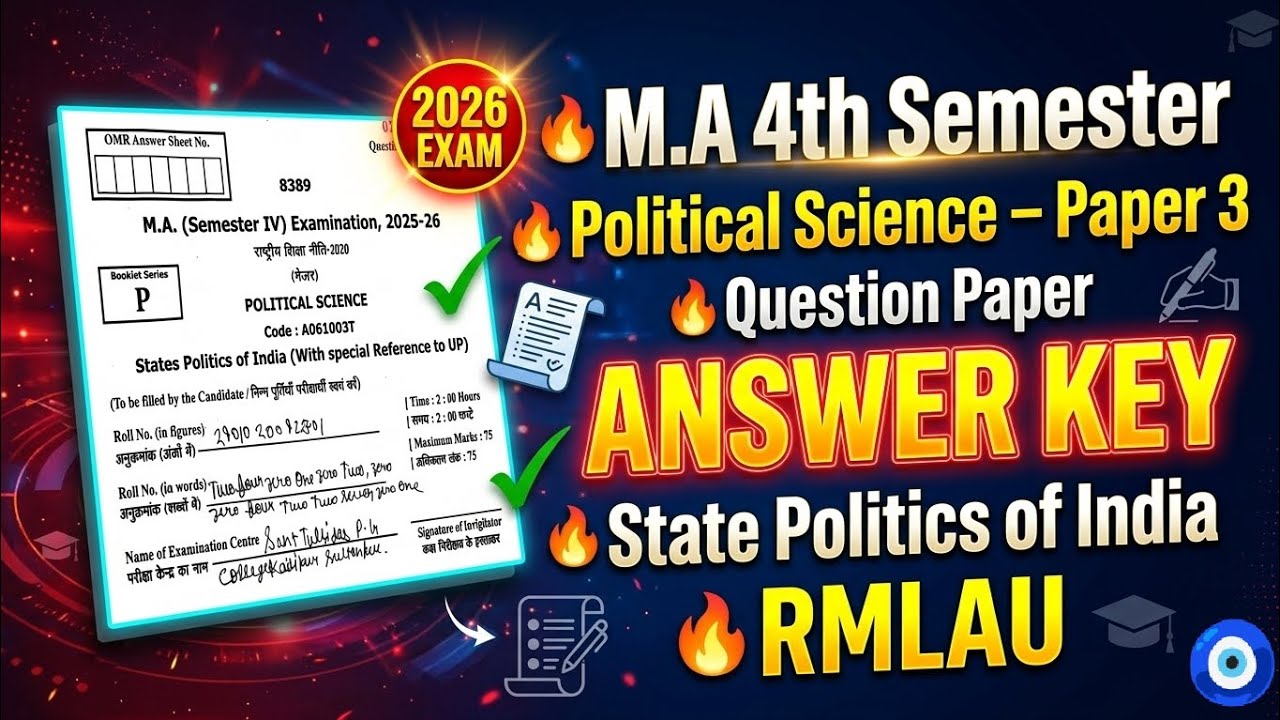 Ma 4th Semester Political Science Paper 3 Question Paper Answer Key MCQ 💥 State Politics of India