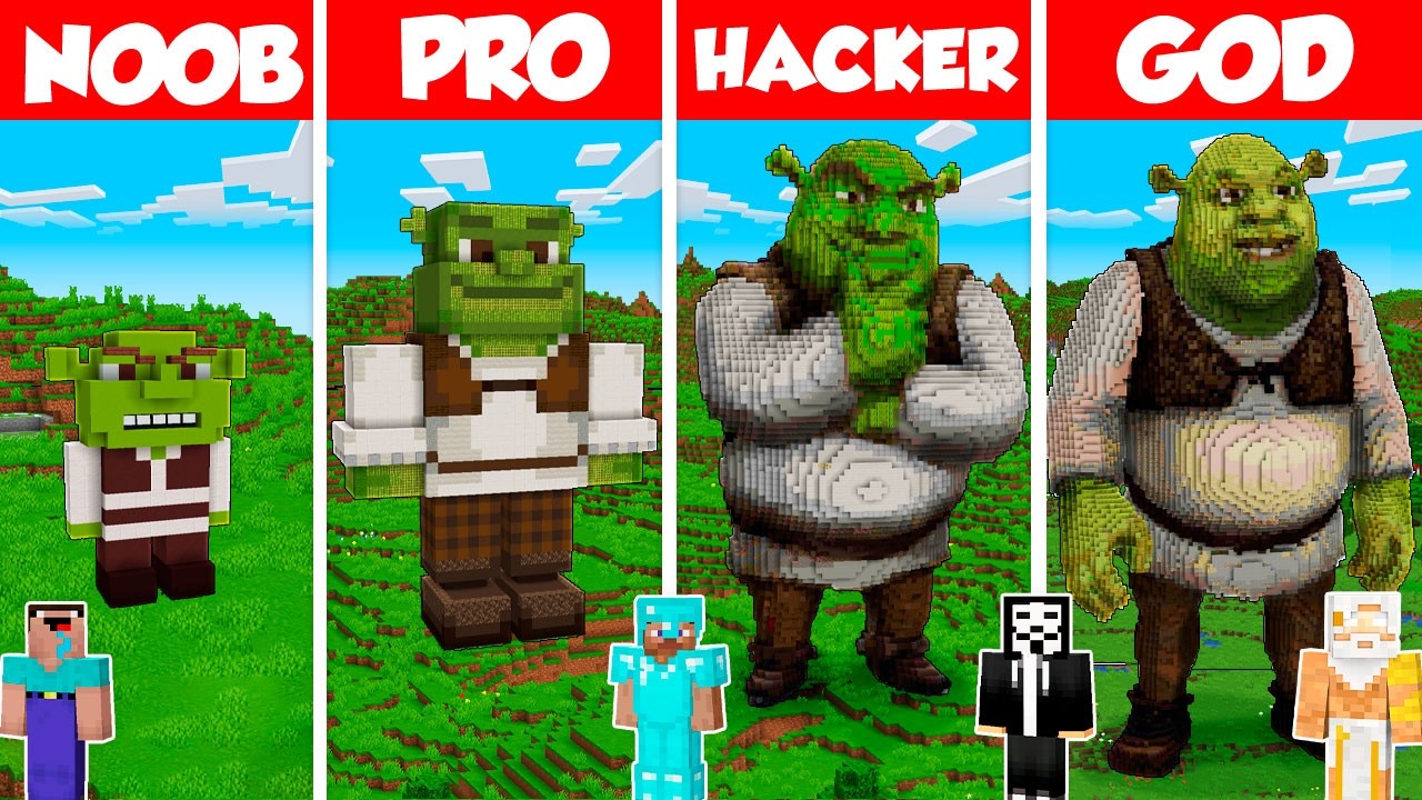 Shrek 5 Build Battle Challenge - Noob vs Pro vs Hacker vs God - Minecraft Animation