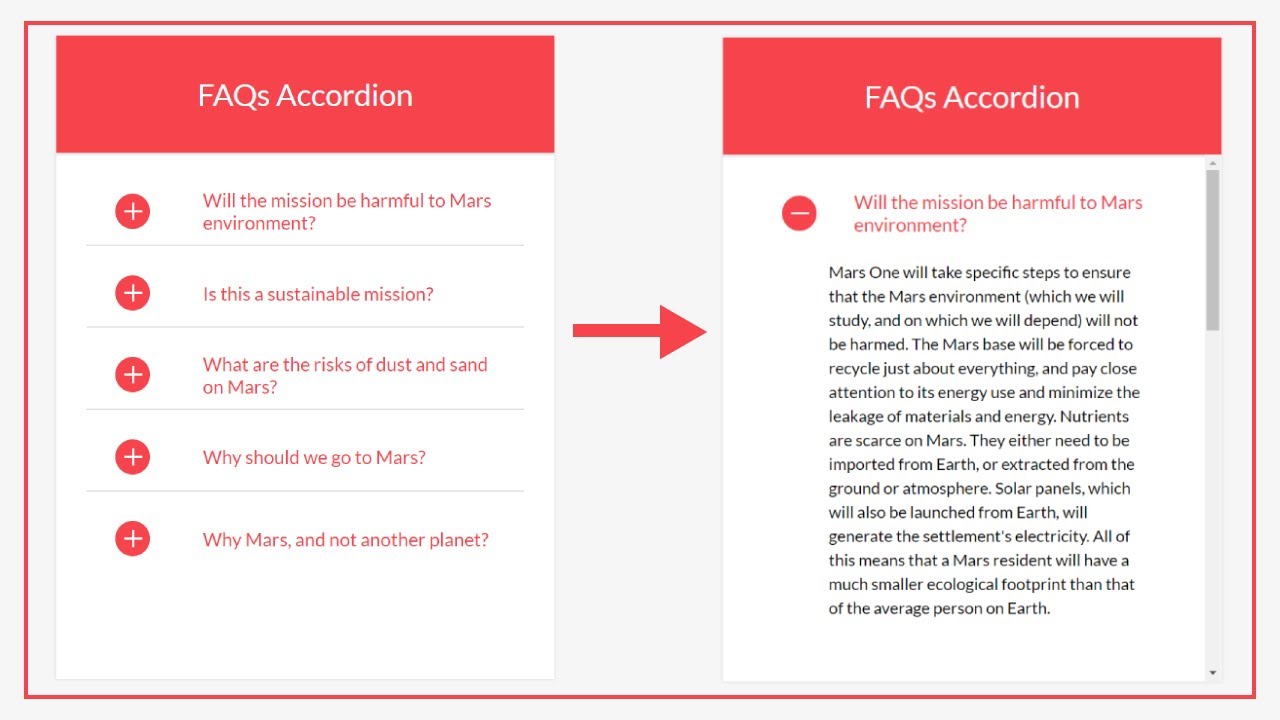 How to create the FAQs Accordion using HTML CSS and Jquery